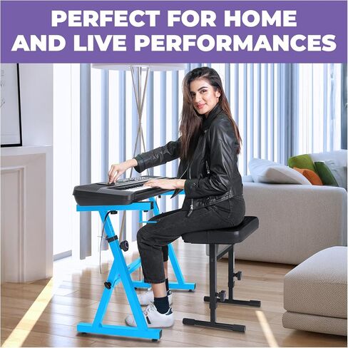 Liquid Stands Keyboard Stand and Bench Set - Portable Heavy Duty Digital Piano Stand for 54-88 Key Electric Pianos & Adjustable Piano Bench, Chair, Seat, Stool - Keyboard Music Accessories (Black) in Saudi Arabia