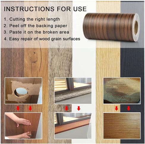 BOMEI PACK White Grain Repair Tape 4inch X 33ft,Self Adhesive Repair Patch for Furniture, Floors, Cabinets, Windows, Doors, RV, Home Decor and DIY Projects,1 Roll (Black) in Saudi Arabia