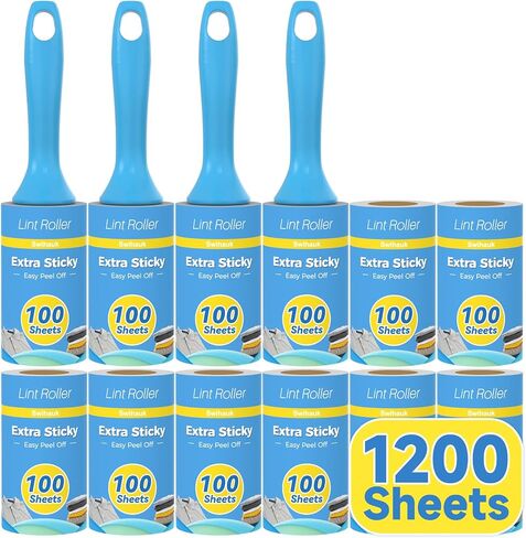 Swihauk 1200 Sheets Extra Sticky Lint Rollers for Pet Hair, Easy Spiral Tear Lint Roller for Clothes with Ergonomic Handle, Multipurpose Lint Remover for Furniture, Carpet, Car Seat in Saudi Arabia