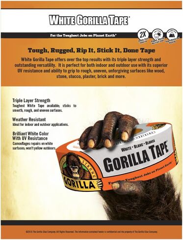 Gorilla White Duct Tape, 1.88" x 30 yd, White, (Pack of 5) in Saudi Arabia