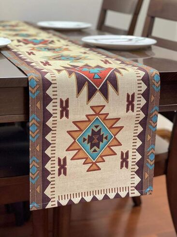 طاولة عداء جنوب غرب المستطيل الهندسي 70 × 13 بوصة الجدول إعداد ديكور للحديقة مزرعة حفل زفاف حفل عشاء المنزل ديكور المنزل بياضات القطن in Kuwait