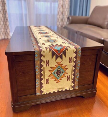 طاولة عداء جنوب غرب المستطيل الهندسي 70 × 13 بوصة الجدول إعداد ديكور للحديقة مزرعة حفل زفاف حفل عشاء المنزل ديكور المنزل بياضات القطن in Kuwait