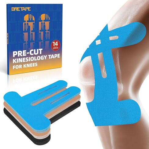 Precut Kinesiology Tape for Knees – 14 PCS Knee Tape for Pain Relief & Support, Elastic Waterproof Sports Tape, Breathable & Latex-Free, Pre Cut Athletic Tape for Workout & Injury Recovery, Blue in Saudi Arabia