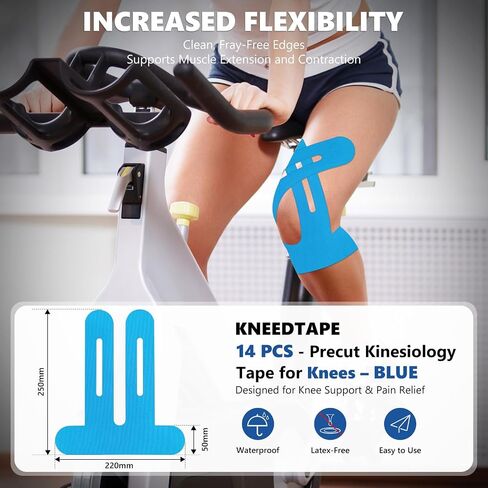 Precut Kinesiology Tape for Knees – 14 PCS Knee Tape for Pain Relief & Support, Elastic Waterproof Sports Tape, Breathable & Latex-Free, Pre Cut Athletic Tape for Workout & Injury Recovery, Blue in Saudi Arabia
