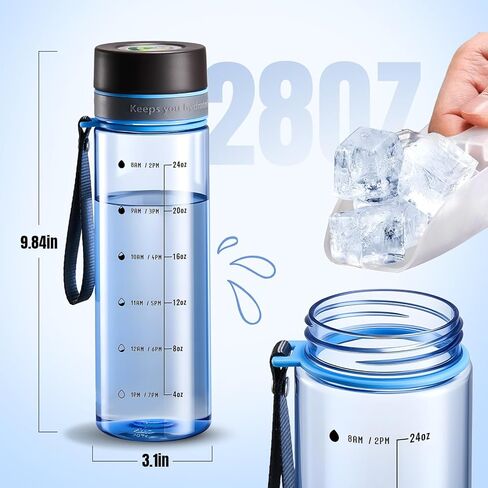 Plastic Water Bottles, 28oz Clear Water Bottle with Measurements, Wide Mouth Water Bottle with Strap, Gym Water Bottles for Men (Grey) in Kuwait