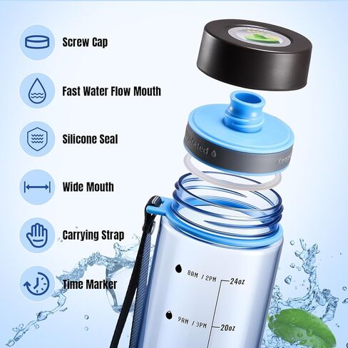 Plastic Water Bottles, 28oz Clear Water Bottle with Measurements, Wide Mouth Water Bottle with Strap, Gym Water Bottles for Men (Grey) in Kuwait