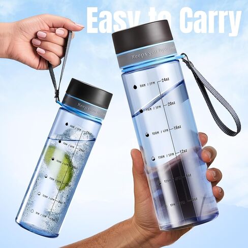 Plastic Water Bottles, 28oz Clear Water Bottle with Measurements, Wide Mouth Water Bottle with Strap, Gym Water Bottles for Men (Grey) in Kuwait