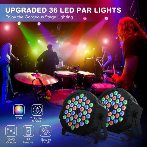 Litake 36 LED Stage Lights RGB DJ LED Par Light Remote & DMX Controlled Sound Activated Auto Play Uplighting for Wedding Birthday Christmas Holiday Music Show Dance Party Stage Lighting-4 Pack in Kuwait