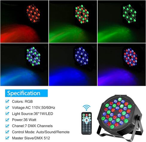 Litake 36 LED Stage Lights RGB DJ LED Par Par Light Remote & DMX Sound Sound Activated Auto Playing Uplighting لعيد ميلاد العطلات الموسيقية العطلة للرقص مرحلة الإضاءة-4 حزمة in Saudi Arabia