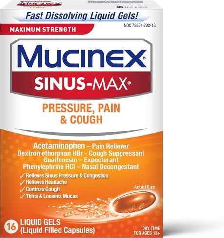 Mucinex Sinus-Max Max القوة الهلامية السائلة للضغط والألم والسعال 16 ea in Saudi Arabia