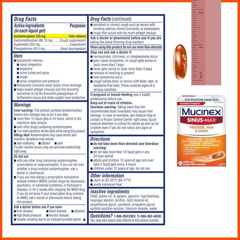 Mucinex Sinus-Max Max القوة الهلامية السائلة للضغط والألم والسعال 16 ea in Saudi Arabia