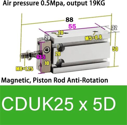 CDUK20 25 Anti-Rotation Mini Free Mount Pneumatic Cylinder Bore 20 25mm Built-in Magne Double Acting Micro Single Rod(CDUK20X20D) in Kuwait