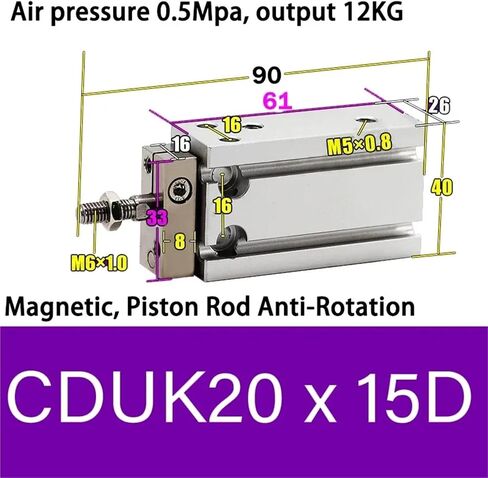 CDUK20 25 Anti-Rotation Mini Free Mount Pneumatic Cylinder Bore 20 25mm Built-in Magne Double Acting Micro Single Rod(CDUK20X20D) in Kuwait