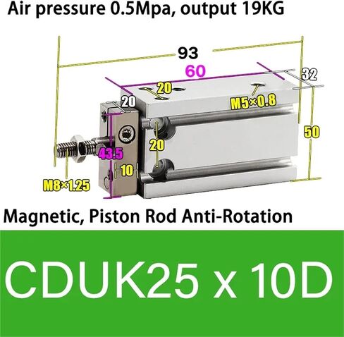 CDUK20 25 Anti-Rotation Mini Free Mount Pneumatic Cylinder Bore 20 25mm Built-in Magne Double Acting Micro Single Rod(CDUK20X20D) in Kuwait