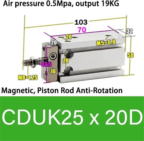 CDUK20 25 Anti-Rotation Mini Free Mount Pneumatic Cylinder Bore 20 25mm Built-in Magne Double Acting Micro Single Rod(CDUK20X20D) in Kuwait