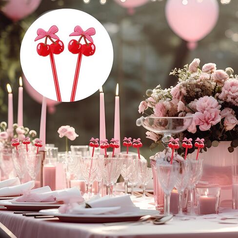 30 Pcs Cherry Bow Drink Stirrers 6 Inch Pink Red Coquette Bow Swizzle Sticks Plastic Preppy Coffee Cocktail Stir Sticks for Bachelorette Galentines Day Valentines Wedding Party Favors in Saudi Arabia