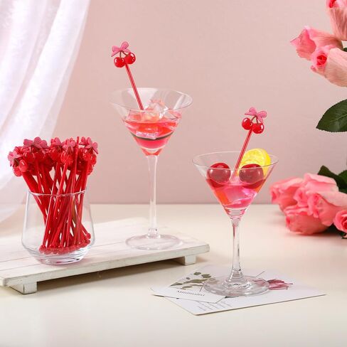 30 Pcs Cherry Bow Drink Stirrers 6 Inch Pink Red Coquette Bow Swizzle Sticks Plastic Preppy Coffee Cocktail Stir Sticks for Bachelorette Galentines Day Valentines Wedding Party Favors in Saudi Arabia