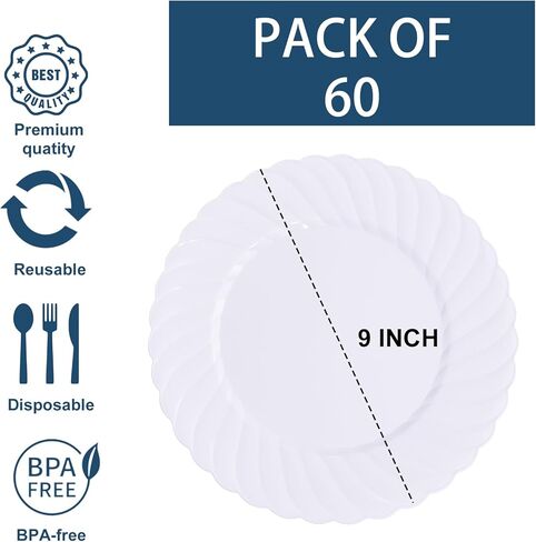 U-QE 100 Pieces White Plastic Plates - 6 Inch White Disposable Plates - Washable & Reusable - Premium Hard Dessert Plates - Party Supplies for Birthdays, Celebrations, Travel, Wedding,Party and Events in Saudi Arabia