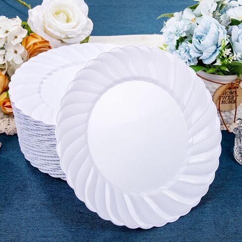 U-QE 100 Pieces White Plastic Plates - 6 Inch White Disposable Plates - Washable & Reusable - Premium Hard Dessert Plates - Party Supplies for Birthdays, Celebrations, Travel, Wedding,Party and Events in Saudi Arabia