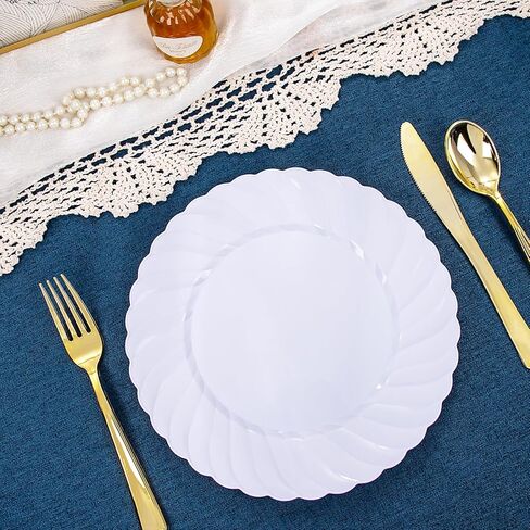 U-QE 100 Pieces White Plastic Plates - 6 Inch White Disposable Plates - Washable & Reusable - Premium Hard Dessert Plates - Party Supplies for Birthdays, Celebrations, Travel, Wedding,Party and Events in Saudi Arabia