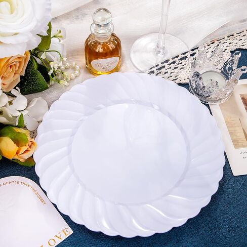 U-QE 100 Pieces White Plastic Plates - 6 Inch White Disposable Plates - Washable & Reusable - Premium Hard Dessert Plates - Party Supplies for Birthdays, Celebrations, Travel, Wedding,Party and Events in Saudi Arabia