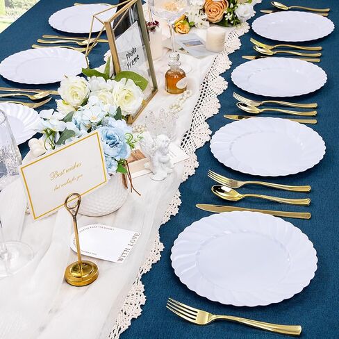 U-QE 100 Pieces White Plastic Plates - 6 Inch White Disposable Plates - Washable & Reusable - Premium Hard Dessert Plates - Party Supplies for Birthdays, Celebrations, Travel, Wedding,Party and Events in Saudi Arabia
