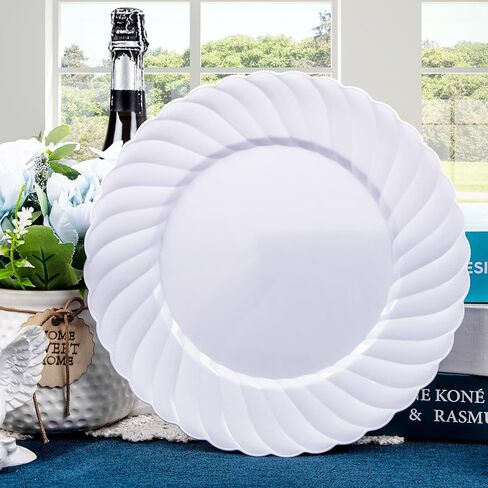 U-QE 100 Pieces White Plastic Plates - 6 Inch White Disposable Plates - Washable & Reusable - Premium Hard Dessert Plates - Party Supplies for Birthdays, Celebrations, Travel, Wedding,Party and Events in Saudi Arabia