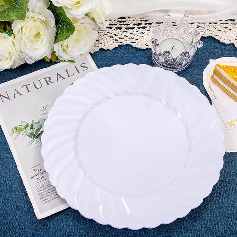 U-QE 100 Pieces White Plastic Plates - 6 Inch White Disposable Plates - Washable & Reusable - Premium Hard Dessert Plates - Party Supplies for Birthdays, Celebrations, Travel, Wedding,Party and Events in Saudi Arabia