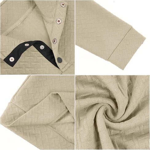 Lexiart Mens Fashion Quilted Long Sleeve Sweatshirts Thermal Stand Collar Quarter Button Up Pullover Sweatshirt in Saudi Arabia