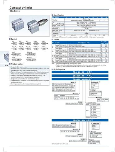 SDA40 Cylinder Magnet Compact SDA Series Bore 40mm Stroke 5-40mm أسطوانات الهواء المزدوجة ACTION ISO (SDA40X5S) in Kuwait