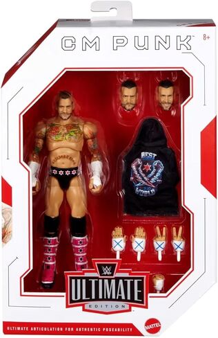 Mattel WWE Ultimate Edition Action Figure & Accessories Set, CM Punk 6-inch Collectible, Swappable Heads & Hands, 30 Articulation Points in Saudi Arabia