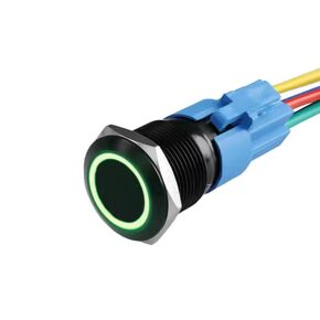 Latching Push Button Switch 16mm Momentary 12V Waterproof LED Angel Ring Head for 0.63" Mounting Hole with Wire Socket Plug Self-Locking (Ring Green LED/Black Shell) in Saudi Arabia