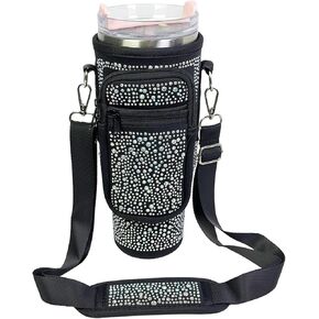 Bling Water Bottle Holder with Adjustable Strap & Straw Cover for Stanley Cup 40 oz Tumbler with Handle, Water Bottle Carrier Bag with Phone Pocket & Carabiner for Stanley Cup Accessories in Saudi Arabia