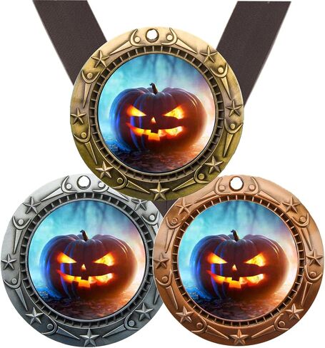 Halloween Pumpkin Medal - Gold, Silver or Bronze Finish - Custom Engraved World Class Medal with Black Ribbon - Trick or Treat Award, Costume Contest Prize, Fall Festival (3 Inch Wide) in Saudi Arabia