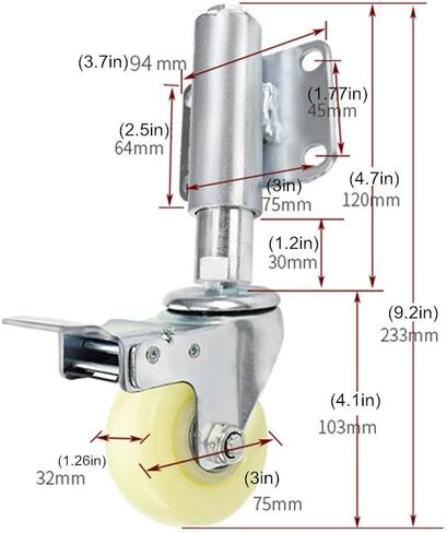 عجلات ثقيلة Castor-3in/75mm بوابة البوابة العجلة المنزلية المنزلية ، وامتصاص الصدمات الربيعي القابلة للاسترخاء قابلة للامتصاص 30 مم ، و 330 رطلاً ، ودائمًا ، 1 مساءً ، لا توجد عجلات ضوضاء in Kuwait
