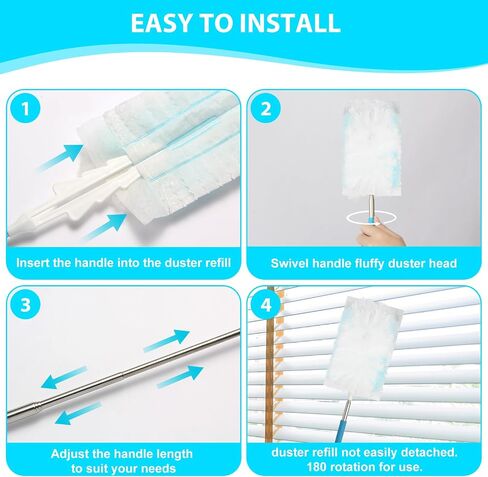 XL 360° Duster Refills | Compatible with Swiffer Duster | 60Count + 1 Handle | Electrostatic Lock-Dust Technology | Heavy Duty Disposable Duster for Furniture, Blinds, Lamps, Allergen Cleaning in Saudi Arabia