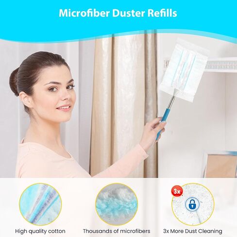 XL 360° Duster Refills | Compatible with Swiffer Duster | 60Count + 1 Handle | Electrostatic Lock-Dust Technology | Heavy Duty Disposable Duster for Furniture, Blinds, Lamps, Allergen Cleaning in Saudi Arabia