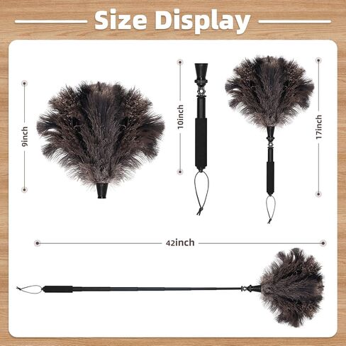 Extendable Ostrich Feather Duster with 17-42 inch Bendable Aluminum Alloy Pole, Natural Fluffy Reusable Feather Duster for Cleaning High Ceilings, Pendant Lamps, Blinds, Furniture and Roof in Saudi Arabia