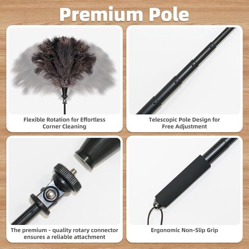 Extendable Ostrich Feather Duster with 17-42 inch Bendable Aluminum Alloy Pole, Natural Fluffy Reusable Feather Duster for Cleaning High Ceilings, Pendant Lamps, Blinds, Furniture and Roof in Saudi Arabia