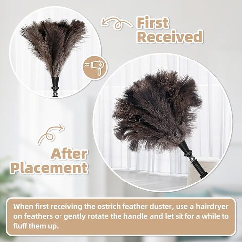 Extendable Ostrich Feather Duster with 17-42 inch Bendable Aluminum Alloy Pole, Natural Fluffy Reusable Feather Duster for Cleaning High Ceilings, Pendant Lamps, Blinds, Furniture and Roof in Saudi Arabia