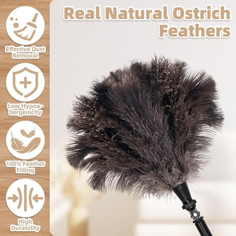 Extendable Ostrich Feather Duster with 17-42 inch Bendable Aluminum Alloy Pole, Natural Fluffy Reusable Feather Duster for Cleaning High Ceilings, Pendant Lamps, Blinds, Furniture and Roof in Saudi Arabia
