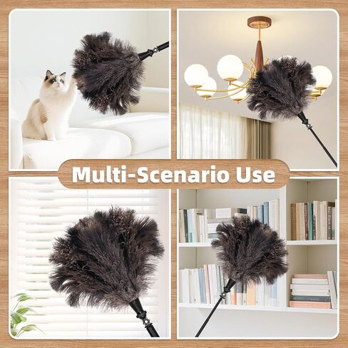 Extendable Ostrich Feather Duster with 17-42 inch Bendable Aluminum Alloy Pole, Natural Fluffy Reusable Feather Duster for Cleaning High Ceilings, Pendant Lamps, Blinds, Furniture and Roof in Saudi Arabia