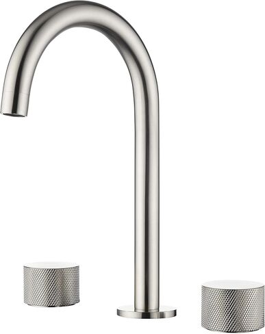 Kibi 2-BANDLE 8 "صنبور حوض الحمام على نطاق واسع مع مجموعة الصرف الصحي ، وصنابير ملحقة من النحاس المكون من 3 حفرة | تصميم دائري X | مقاوم للتآكل مع تدفق المياه الملساء (النيكل المصقول ، KBF1026) in Kuwait