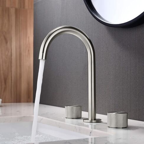 Kibi 2-BANDLE 8 "صنبور حوض الحمام على نطاق واسع مع مجموعة الصرف الصحي ، وصنابير ملحقة من النحاس المكون من 3 حفرة | تصميم دائري X | مقاوم للتآكل مع تدفق المياه الملساء (النيكل المصقول ، KBF1026) in Kuwait