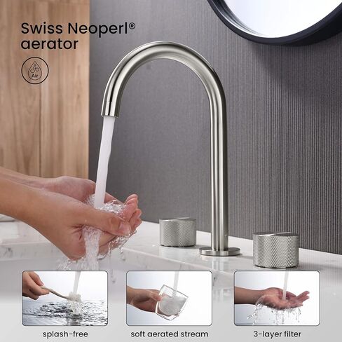Kibi 2-BANDLE 8 "صنبور حوض الحمام على نطاق واسع مع مجموعة الصرف الصحي ، وصنابير ملحقة من النحاس المكون من 3 حفرة | تصميم دائري X | مقاوم للتآكل مع تدفق المياه الملساء (النيكل المصقول ، KBF1026) in Kuwait