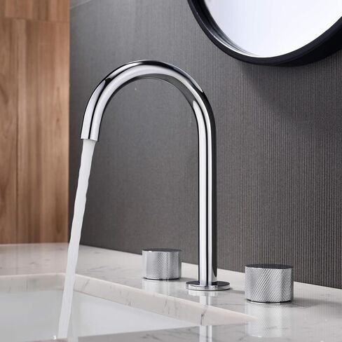 KIBI 2-Handle 8" Widespread Bathroom Sink Faucet with Drain Assembly, Solid Brass 3-Hole Lavatory Faucet | Circular X Design | Corrosion-Resistant with Smooth Water Flow (Brushed Nickel, KBF1026) in Kuwait