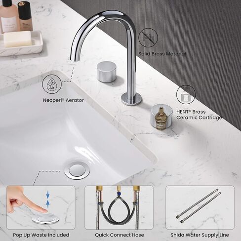 KIBI 2-Handle 8" Widespread Bathroom Sink Faucet with Drain Assembly, Solid Brass 3-Hole Lavatory Faucet | Circular X Design | Corrosion-Resistant with Smooth Water Flow (Brushed Nickel, KBF1026) in Kuwait