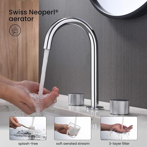 KIBI 2-Handle 8" Widespread Bathroom Sink Faucet with Drain Assembly, Solid Brass 3-Hole Lavatory Faucet | Circular X Design | Corrosion-Resistant with Smooth Water Flow (Brushed Nickel, KBF1026) in Kuwait