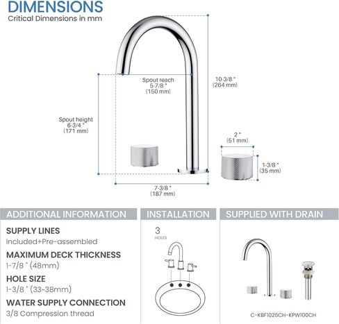 KIBI 2-Handle 8" Widespread Bathroom Sink Faucet with Drain Assembly, Solid Brass 3-Hole Lavatory Faucet | Circular X Design | Corrosion-Resistant with Smooth Water Flow (Brushed Nickel, KBF1026) in Kuwait