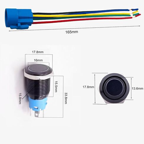 زر الضغط على زر التبديل 16 مم لحظة 12V مقاوم للماء LED Ring Ring Lead for 0.63 "ثقب التثبيت مع قابس المقبس السلك (حلقة خضراء LED/قشرة أسود) in Saudi Arabia